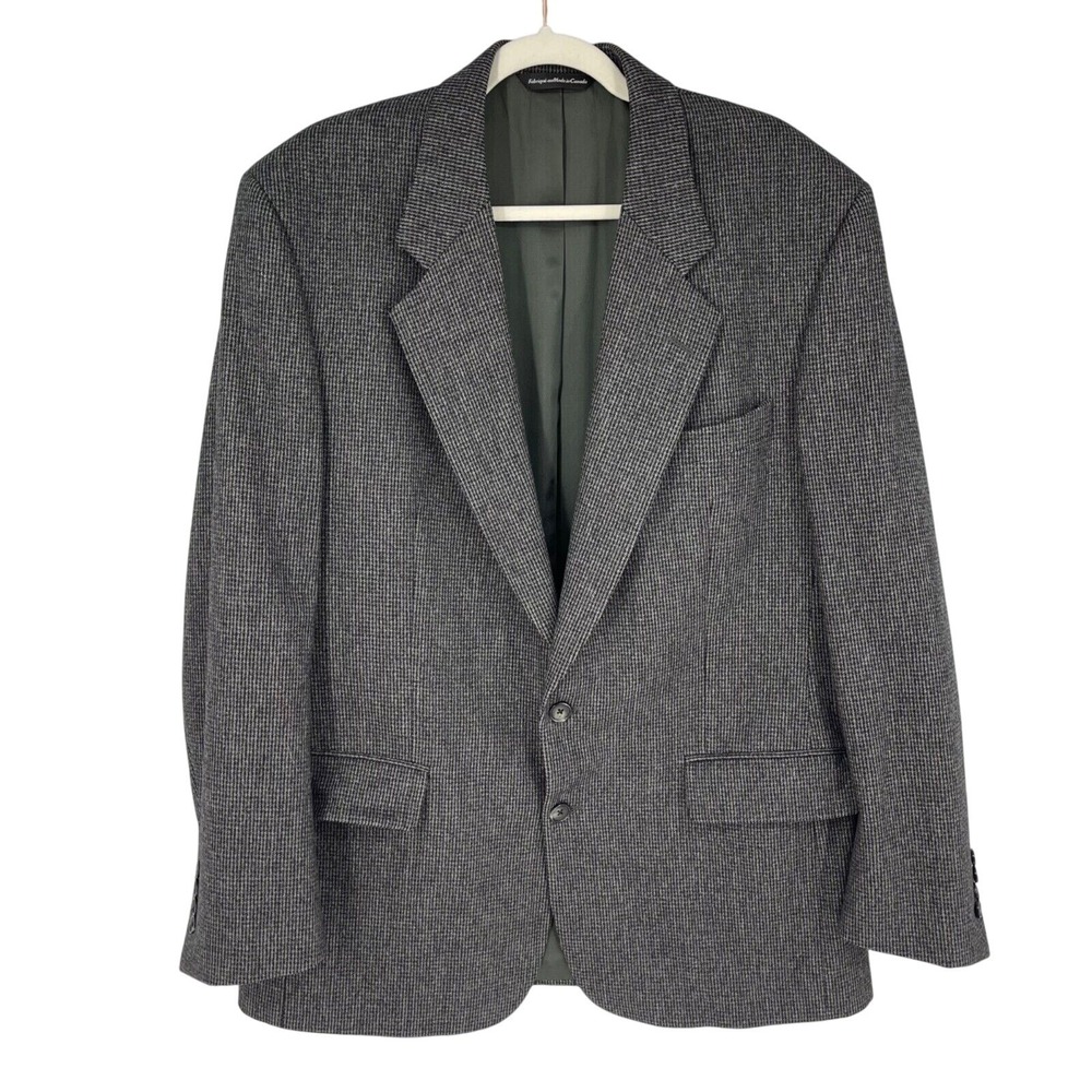 Samuelsohn Sport Coat Mens 44L Gray Black Houndstooth Wool Union Made‎ Canada